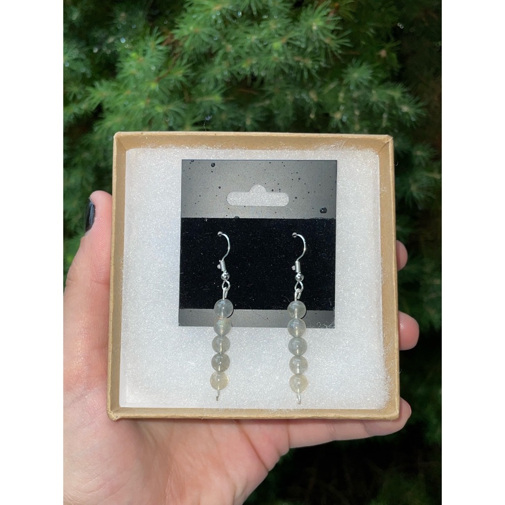 Labradorite Crystal Earrings | Hand Crafted | Beaded - Picture 6 of 6